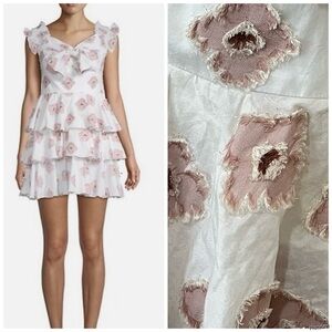 CAROLINE CONSTAS Helena Fit-&-Flare Dress Floral Ruffle Dress Cottage Core Med